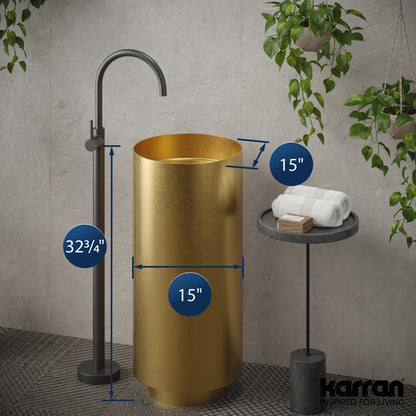15" Pedestal Stainless Steel Bathroom Sink In Gold