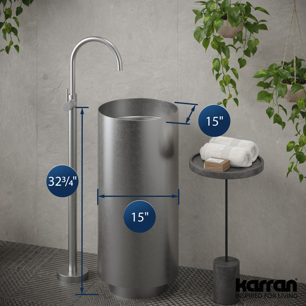 15" Pedestal Stainless Steel Bathroom Sink In Stainless Steel