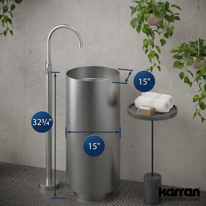 15" Pedestal Stainless Steel Bathroom Sink In Stainless Steel