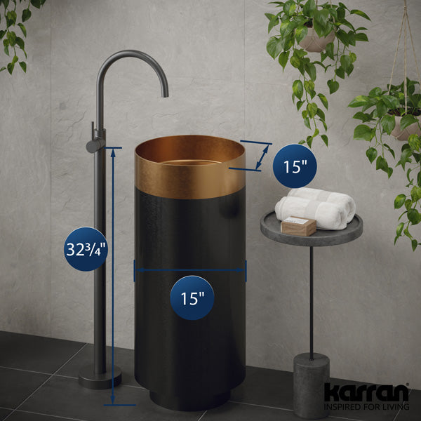 15" Pedestal Stainless Steel Bathroom Sink In Brushed Copper & Gunmetal Grey