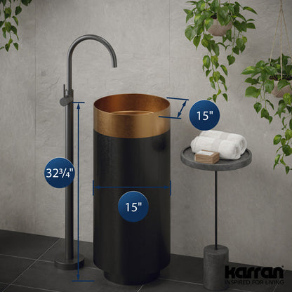 15" Pedestal Stainless Steel Bathroom Sink In Brushed Copper & Gunmetal Grey