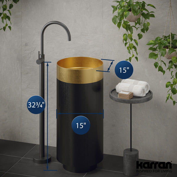 15" Pedestal Stainless Steel Bathroom Sink In Gold & Gunmetal Grey