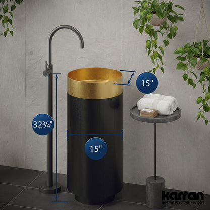 15" Pedestal Stainless Steel Bathroom Sink In Gold & Gunmetal Grey