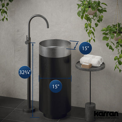 15" Pedestal Stainless Steel Bathroom Sink In Stainless Steel & Gunmetal Grey