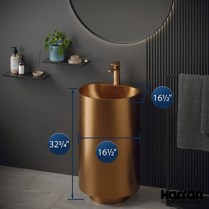 16-1/2" Pedestal Stainless Steel Bathroom Sink In Brushed Copper