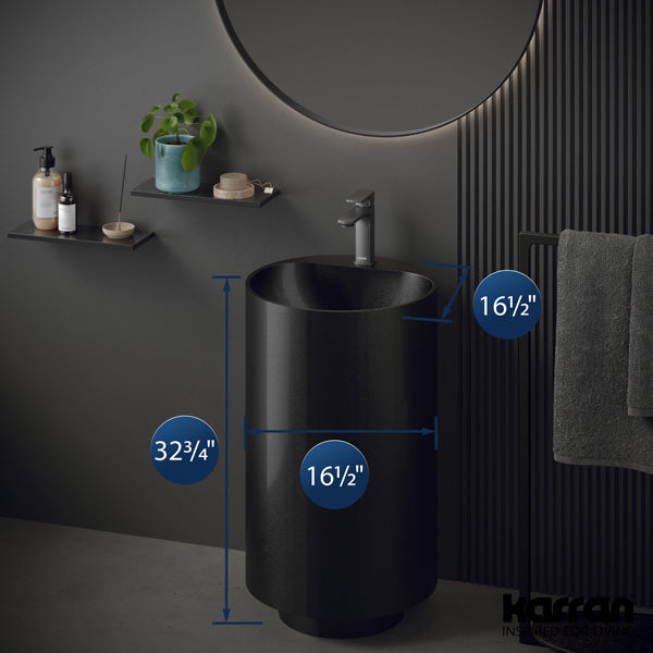 16-1/2" Pedestal Stainless Steel Bathroom Sink In Gunmetal Grey