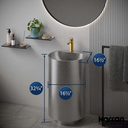 16-1/2" Pedestal Stainless Steel Bathroom Sink In Stainless Steel