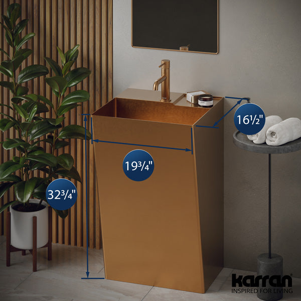 19-3/4" Pedestal Stainless Steel Bathroom Sink In Brushed Copper