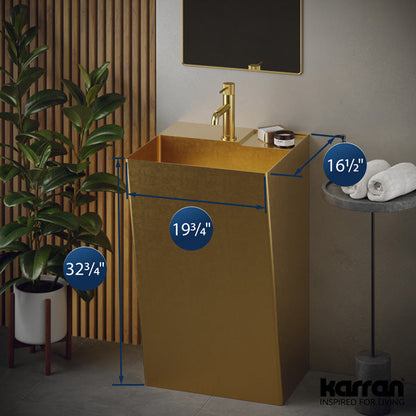 19-3/4" Pedestal Stainless Steel Bathroom Sink In Gold