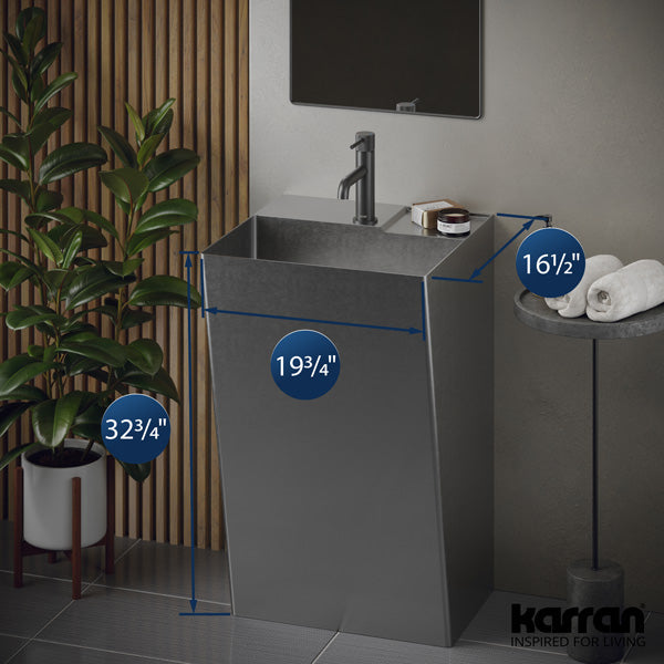 19-3/4" Pedestal Stainless Steel Bathroom Sink In Stainless Steel