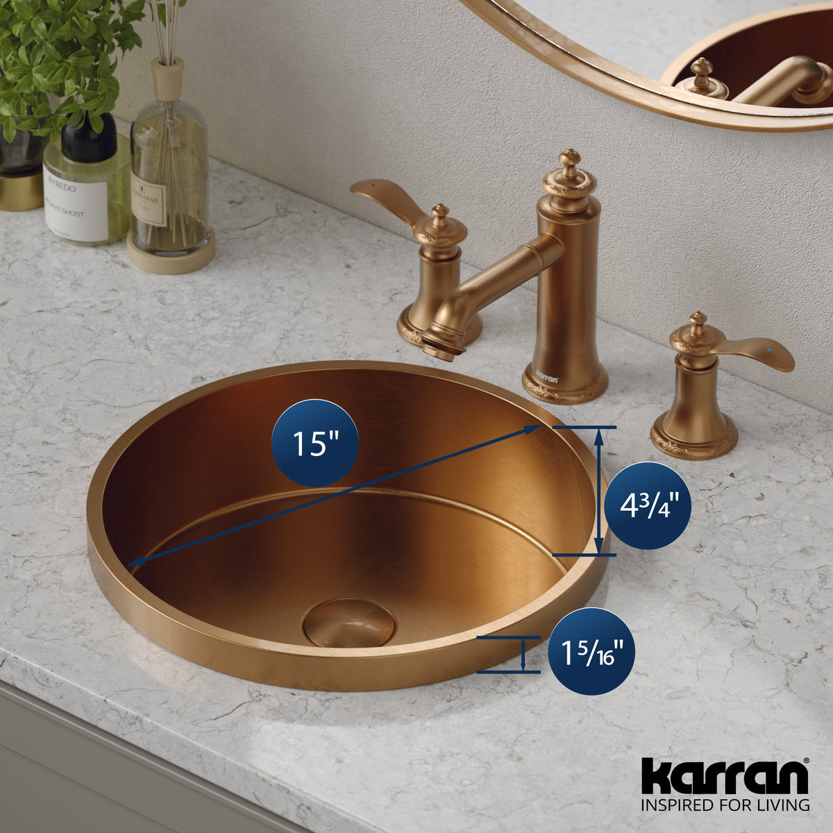 15" Top Mount Stainless Steel Bathroom Sink In Brushed Copper