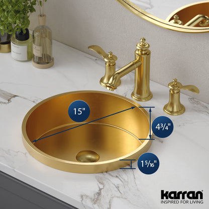 15" Top Mount Stainless Steel Bathroom Sink In Gold