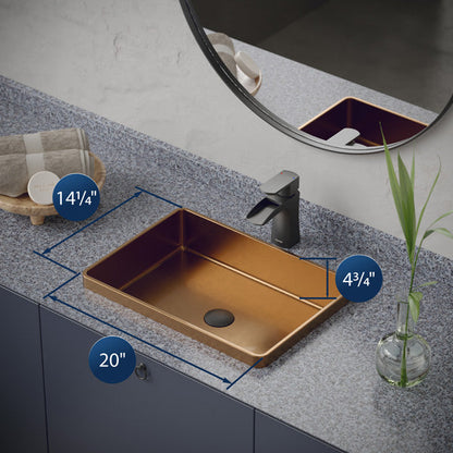 20" Top Mount Stainless Steel Bathroom Sink In Brushed Copper