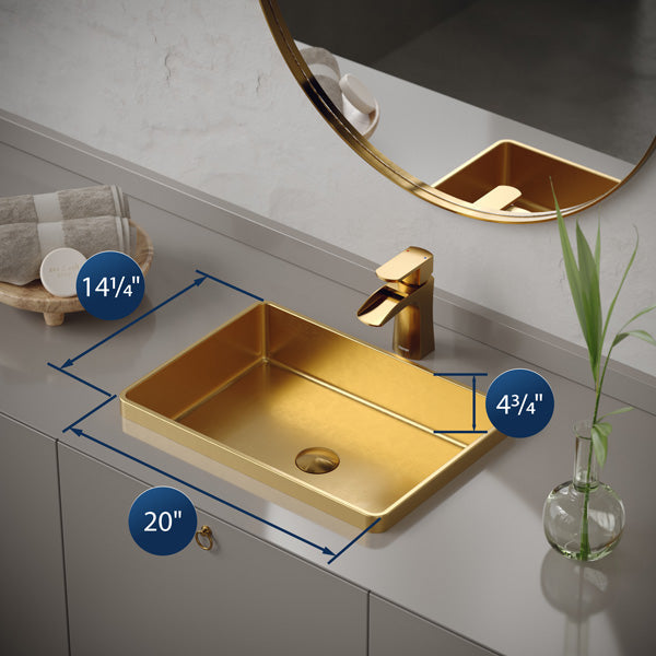 20" Top Mount Stainless Steel Bathroom Sink In Gold