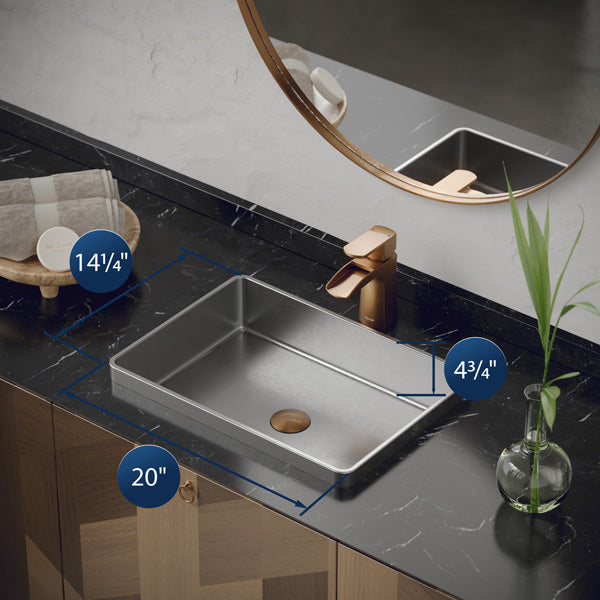 20" Top Mount Stainless Steel Bathroom Sink In Stainless Steel