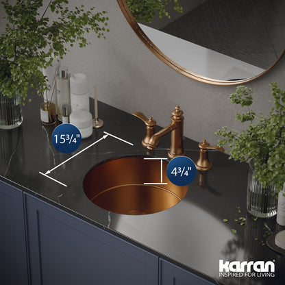 15-3/4" Undermount Stainless Steel Bathroom Sink In Brushed Copper