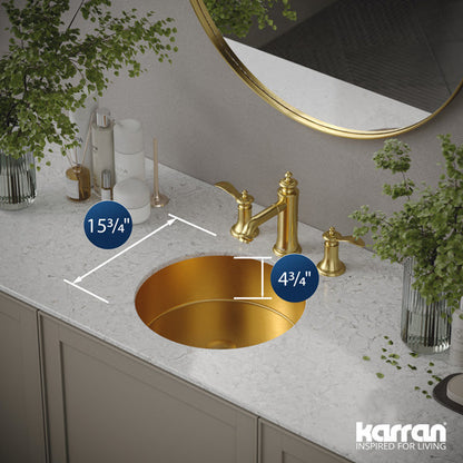 15-3/4" Undermount Stainless Steel Bathroom Sink In Gold