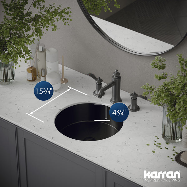 15-3/4" Undermount Stainless Steel Bathroom Sink In Gunmetal Grey