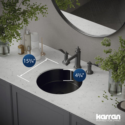 15-3/4" Undermount Stainless Steel Bathroom Sink In Gunmetal Grey