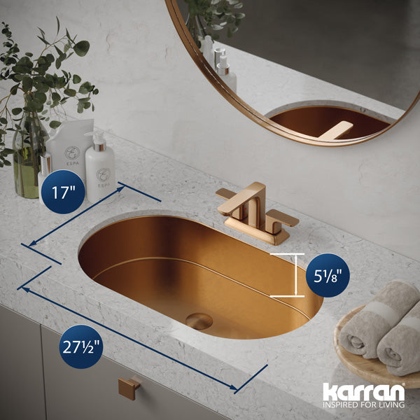 27-1/2" Undermount Stainless Steel Bathroom Sink In Brushed Copper