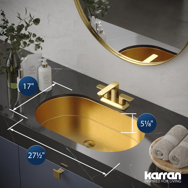 27-1/2" Undermount Stainless Steel Bathroom Sink In Gold