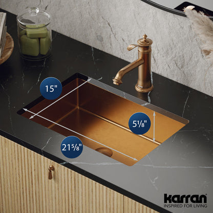 21-5/8" Undermount Stainless Steel Bathroom Sink In Brushed Copper