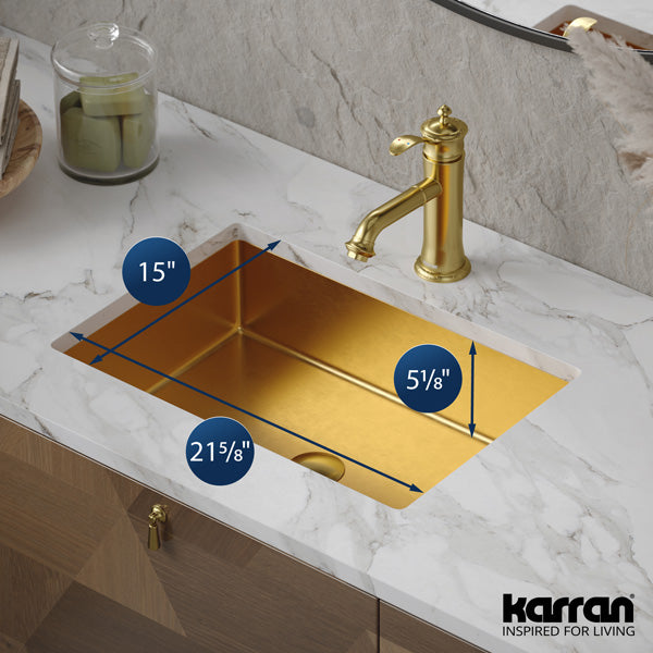 21-5/8" Undermount Stainless Steel Bathroom Sink In Gold