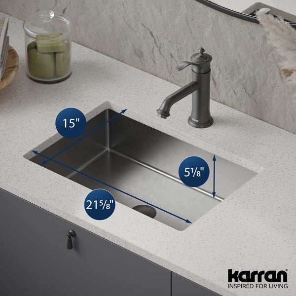 21-5/8" Undermount Stainless Steel Bathroom Sink In Stainless Steel