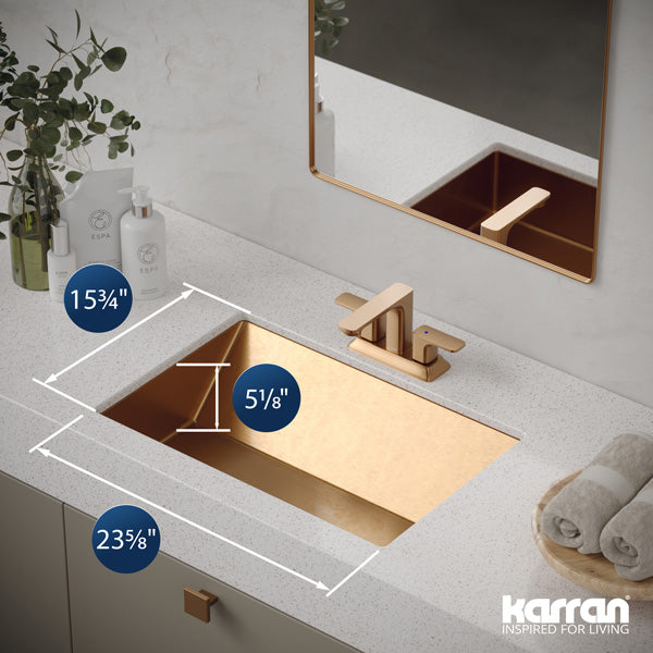 23-5/8" Undermount Stainless Steel Bathroom Sink In Brushed Copper