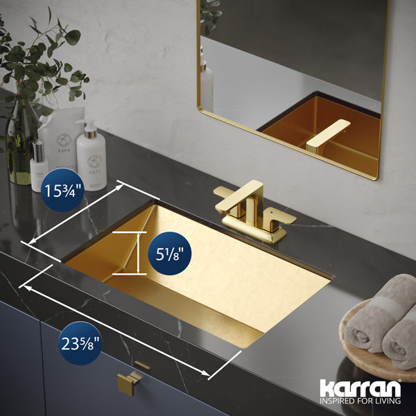 23-5/8" Undermount Stainless Steel Bathroom Sink In Gold