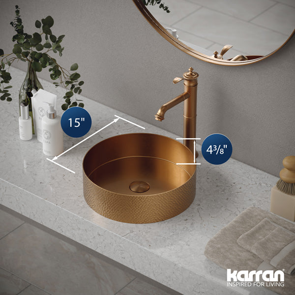 15" Vessel Stainless Steel Bathroom Sink In Brushed Copper