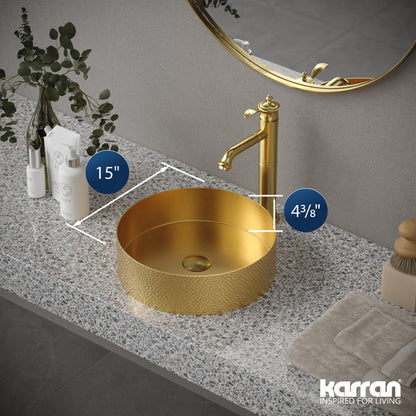 15" Vessel Stainless Steel Bathroom Sink In Gold