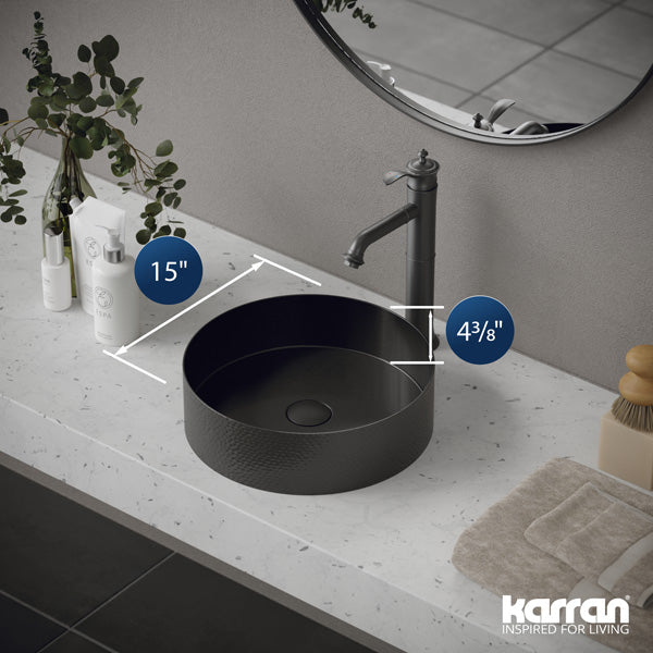 15" Vessel Stainless Steel Bathroom Sink In Gunmetal Grey