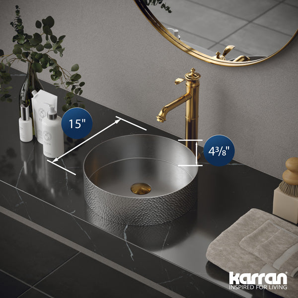 15" Vessel Stainless Steel Bathroom Sink In Stainless Steel