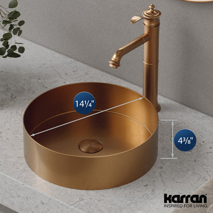 14-1/4" Vessel Stainless Steel Bathroom Sink In Brushed Copper