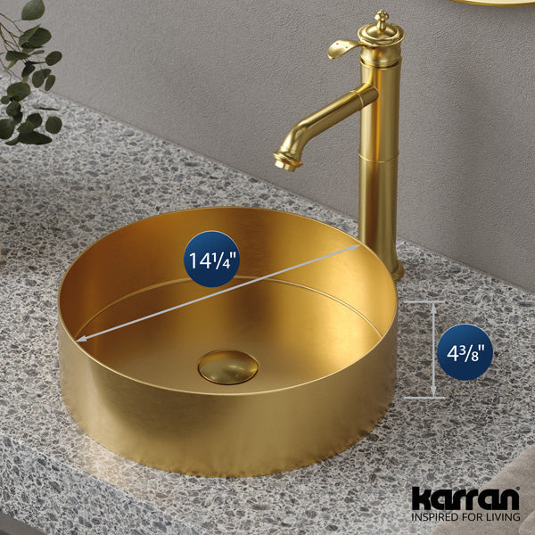 14-1/4" Vessel Stainless Steel Bathroom Sink In Gold