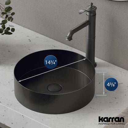 14-1/4" Vessel Stainless Steel Bathroom Sink In Gunmetal Grey