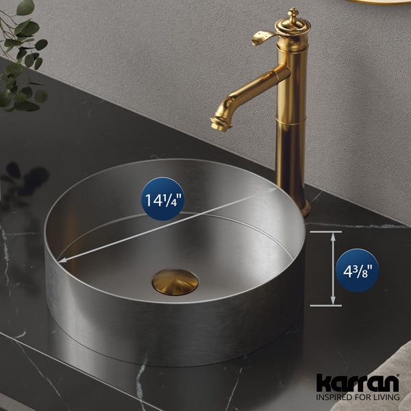 14-1/4" Vessel Stainless Steel Bathroom Sink In Stainless Steel