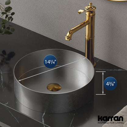 14-1/4" Vessel Stainless Steel Bathroom Sink In Stainless Steel