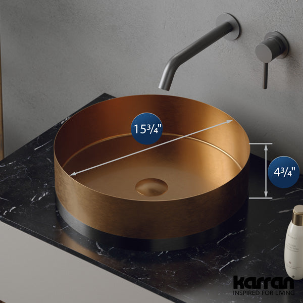 15-3/4" Vessel Stainless Steel Bathroom Sink In Brushed Copper & Gunmetal Grey