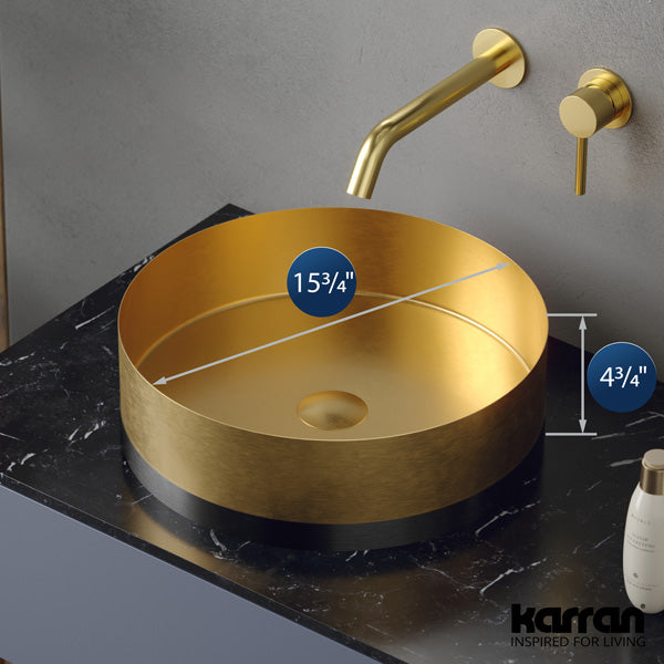 15-3/4" Vessel Stainless Steel Bathroom Sink In Gold & Gunmetal Grey