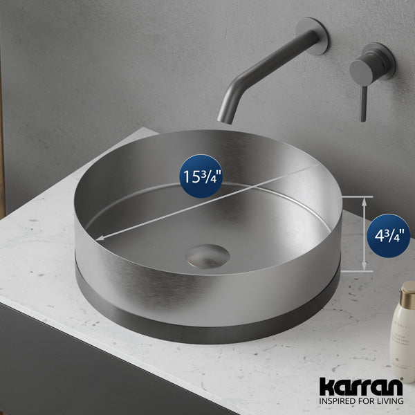 15-3/4" Vessel Stainless Steel Bathroom Sink In Stainless Steel & Gunmetal Grey