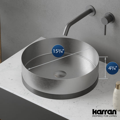 15-3/4" Vessel Stainless Steel Bathroom Sink In Stainless Steel & Gunmetal Grey