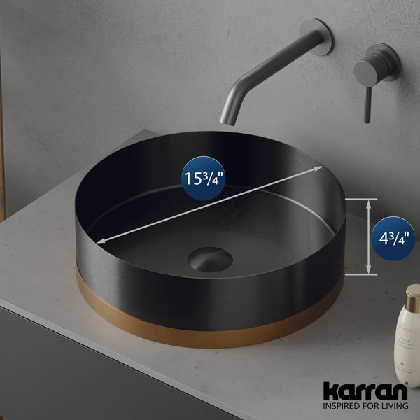 15-3/4" Vessel Stainless Steel Bathroom Sink In Gunmetal Grey & Brushed Copper