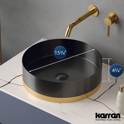15-3/4" Vessel Stainless Steel Bathroom Sink In Gunmetal Grey & Gold