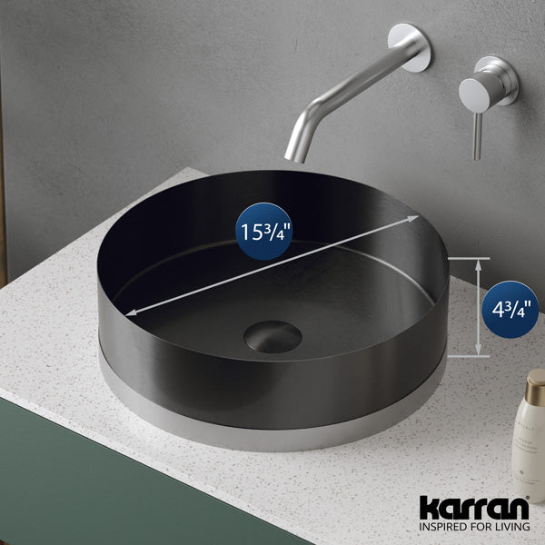15-3/4" Vessel Stainless Steel Bathroom Sink In Gunmetal Grey & Stainless Steel