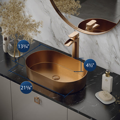 21-5/8" Vessel Stainless Steel Bathroom Sink In Brushed Copper