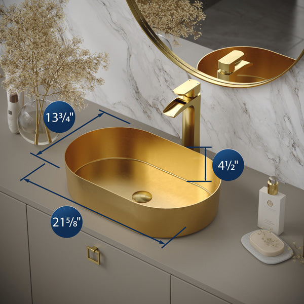 21-5/8" Vessel Stainless Steel Bathroom Sink In Gold