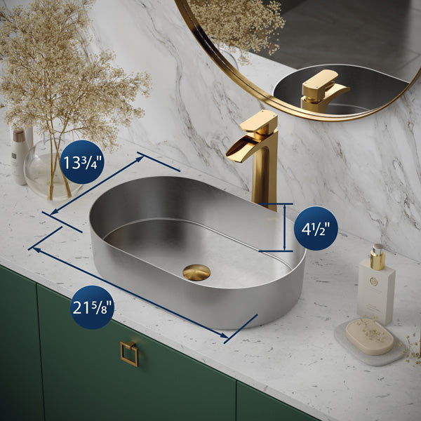 21-5/8" Vessel Stainless Steel Bathroom Sink In Stainless Steel