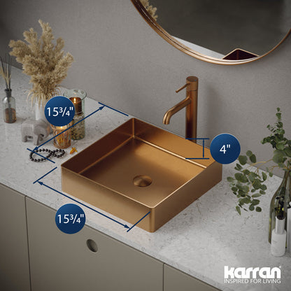 15-3/4" Vessel Stainless Steel Bathroom Sink In Brushed Copper